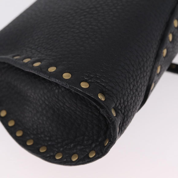 CELINE Shoulder Bag Leather Black Gold Auth 199408V