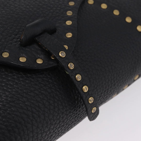 CELINE Shoulder Bag Leather Black Gold Auth 199408V