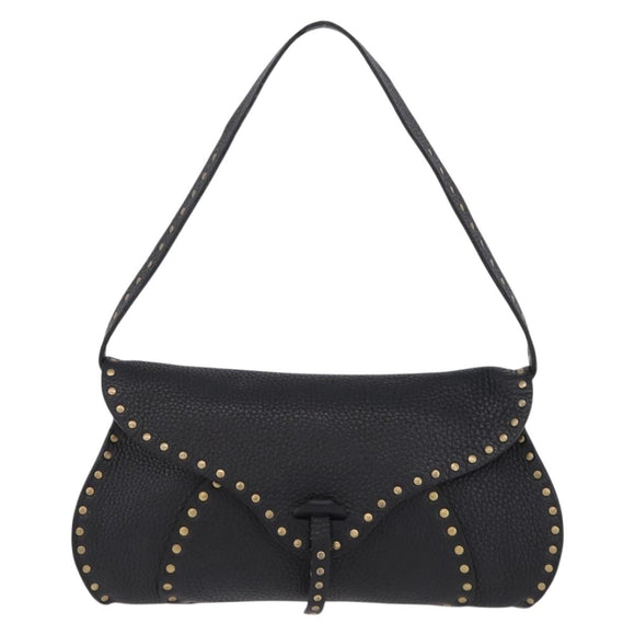 CELINE Shoulder Bag Leather Black Gold Auth 199408V