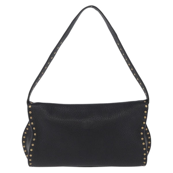 CELINE Shoulder Bag Leather Black Gold Auth 199408V