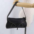 CELINE Shoulder Bag Leather Black Gold Auth 199408V-30