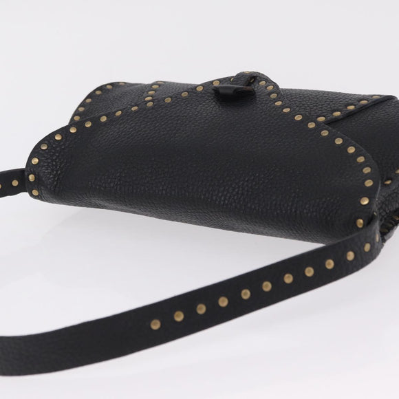 CELINE Shoulder Bag Leather Black Gold Auth 199408V