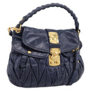 Miu Miu Matelasse Hand Bag Leather 2way Navy Gold Auth 199410V-1