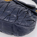 Miu Miu Matelasse Hand Bag Leather 2way Navy Gold Auth 199410V-16