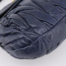 Miu Miu Matelasse Hand Bag Leather 2way Navy Gold Auth 199410V-17