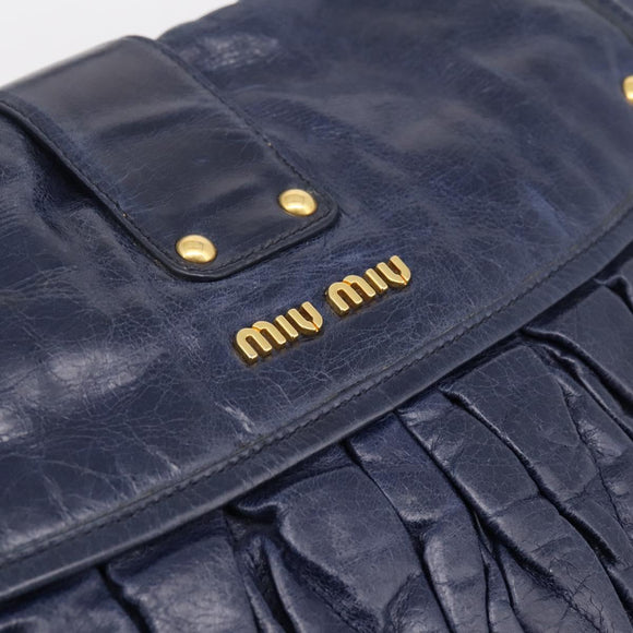 Miu Miu Matelasse Hand Bag Leather 2way Navy Gold Auth 199410V