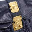 Miu Miu Matelasse Hand Bag Leather 2way Navy Gold Auth 199410V-21