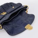 Miu Miu Matelasse Hand Bag Leather 2way Navy Gold Auth 199410V-9
