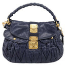 Miu Miu Matelasse Hand Bag Leather 2way Navy Gold Auth 199410V-13
