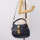 Miu Miu Matelasse Hand Bag Leather 2way Navy Gold Auth 199410V-28