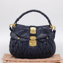 Miu Miu Matelasse Hand Bag Leather 2way Navy Gold Auth 199410V-12