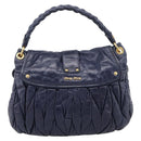 Miu Miu Matelasse Hand Bag Leather 2way Navy Gold Auth 199410V-2
