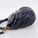 Miu Miu Matelasse Hand Bag Leather 2way Navy Gold Auth 199410V-3