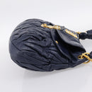 Miu Miu Matelasse Hand Bag Leather 2way Navy Gold Auth 199410V-4