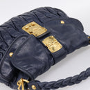 Miu Miu Matelasse Hand Bag Leather 2way Navy Gold Auth 199410V-6