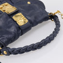 Miu Miu Matelasse Hand Bag Leather 2way Navy Gold Auth 199410V-7