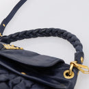 Miu Miu Matelasse Hand Bag Leather 2way Navy Gold Auth 199410V-14