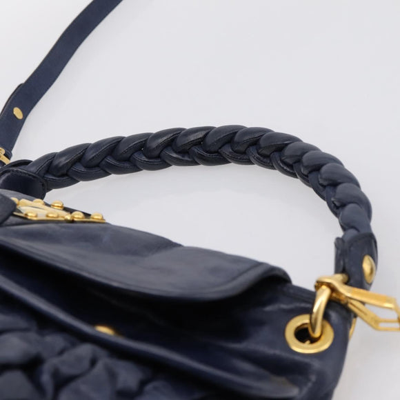 Miu Miu Matelasse Hand Bag Leather 2way Navy Gold Auth 199410V