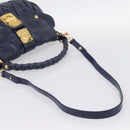 Miu Miu Matelasse Hand Bag Leather 2way Navy Gold Auth 199410V-8