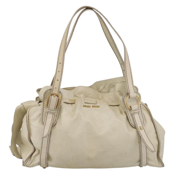 Miu Miu Shoulder Bag Leather Beige Gold Auth 199416A