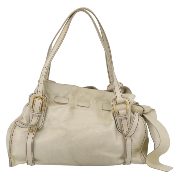 Miu Miu Shoulder Bag Leather Beige Gold Auth 199416A
