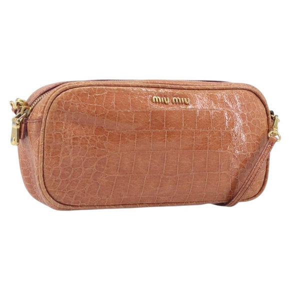 Miu Miu Shoulder Bag Leather Embossed Brown Gold Auth 199420A