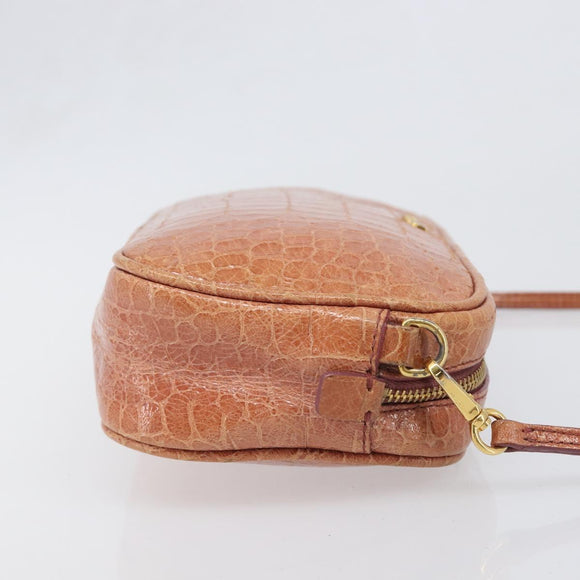 Miu Miu Shoulder Bag Leather Embossed Brown Gold Auth 199420A