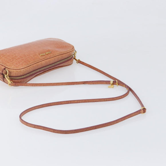 Miu Miu Shoulder Bag Leather Embossed Brown Gold Auth 199420A