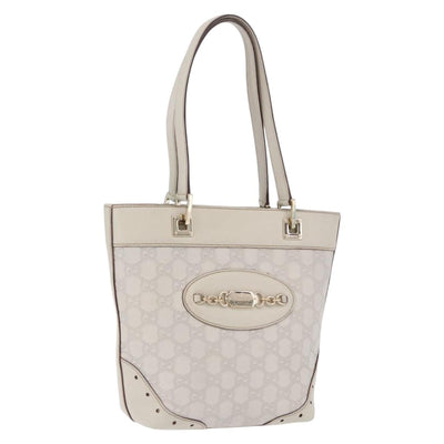 GUCCI GG Canvas Guccissima Tote Bag Leather White Gold 145994 Auth 199421V