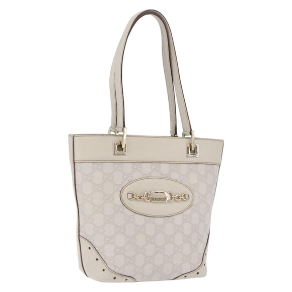 GUCCI GG Canvas Guccissima Tote Bag Leather White Gold 145994 Auth 199421V