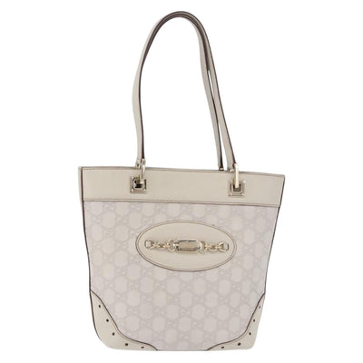 GUCCI GG Canvas Guccissima Tote Bag Leather White Gold 145994 Auth 199421V - 0