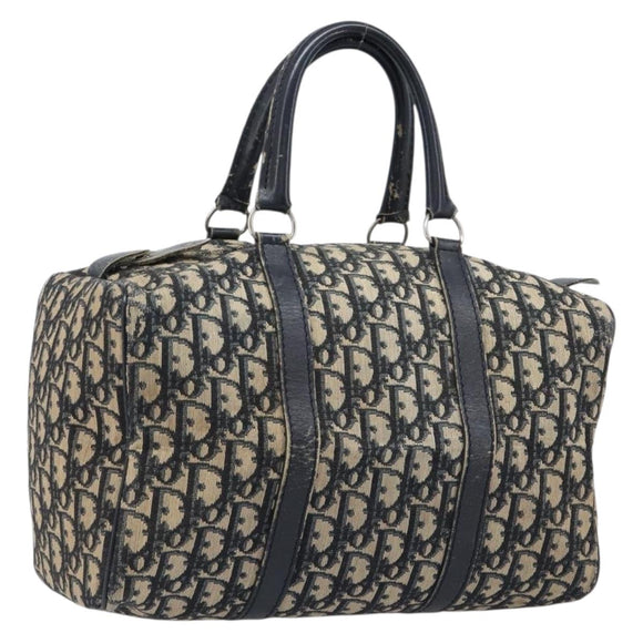 Christian Dior Trotter Canvas Boston Bag Navy Silver Auth 199424