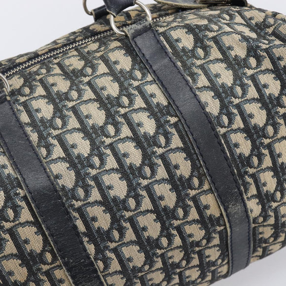 Christian Dior Trotter Canvas Boston Bag Navy Silver Auth 199424