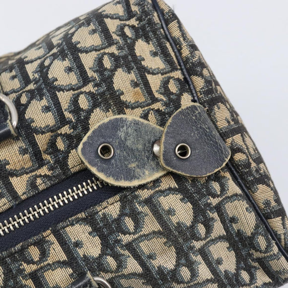 Christian Dior Trotter Canvas Boston Bag Navy Silver Auth 199424