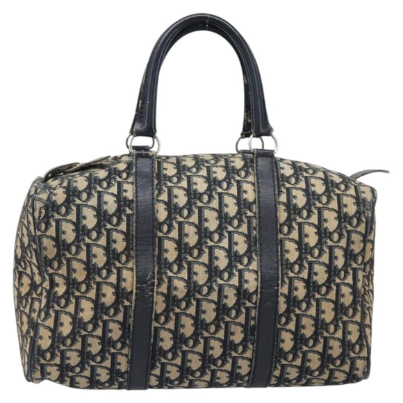Christian Dior Trotter Canvas Boston Bag Navy Silver Auth 199424