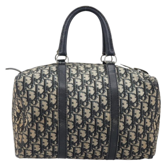 Christian Dior Trotter Canvas Boston Bag Navy Silver Auth 199424