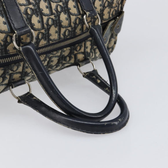 Christian Dior Trotter Canvas Boston Bag Navy Silver Auth 199424