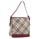 BURBERRY Nova Check Blue Label Shoulder Bag Canvas Beige Silver Auth 199428-1