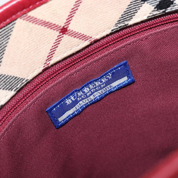BURBERRY Nova Check Blue Label Shoulder Bag Canvas Beige Silver Auth 199428