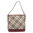 BURBERRY Nova Check Blue Label Shoulder Bag Canvas Beige Silver Auth 199428-2