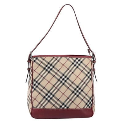 BURBERRY Nova Check Blue Label Shoulder Bag Canvas Beige Silver Auth 199428 - 0