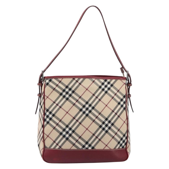 BURBERRY Nova Check Blue Label Shoulder Bag Canvas Beige Silver Auth 199428