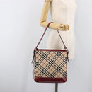 BURBERRY Nova Check Blue Label Shoulder Bag Canvas Beige Silver Auth 199428-24