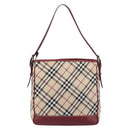 BURBERRY Nova Check Blue Label Shoulder Bag Canvas Beige Silver Auth 199428-3