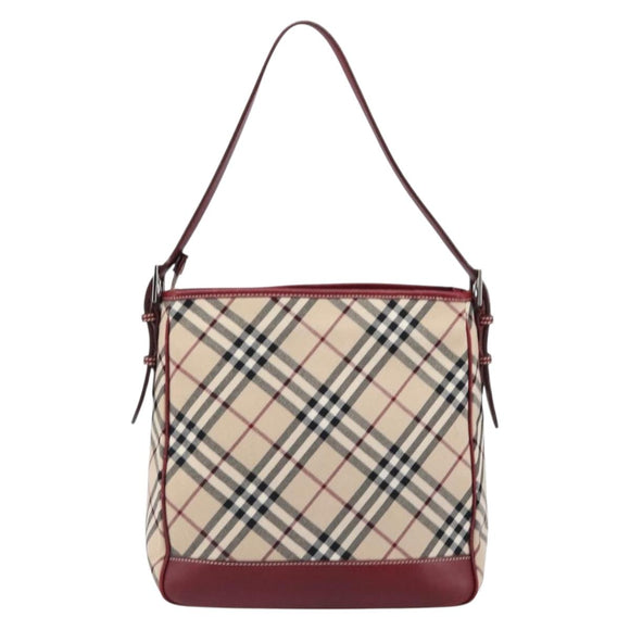 BURBERRY Nova Check Blue Label Shoulder Bag Canvas Beige Silver Auth 199428