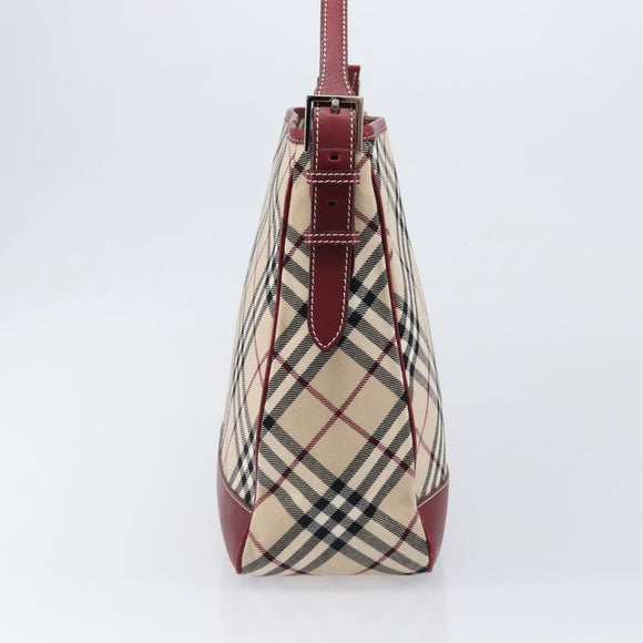 BURBERRY Nova Check Blue Label Shoulder Bag Canvas Beige Silver Auth 199428