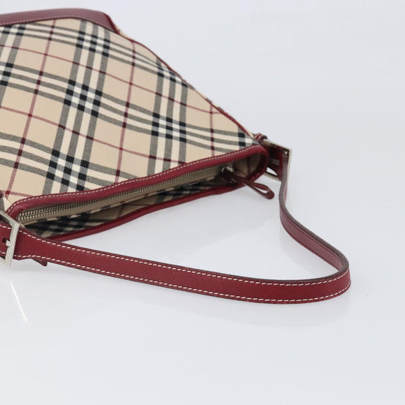 BURBERRY Nova Check Blue Label Shoulder Bag Canvas Beige Silver Auth 199428