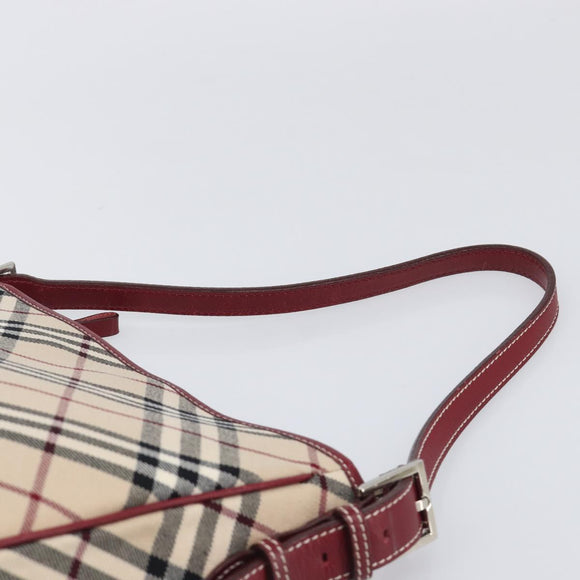 BURBERRY Nova Check Blue Label Shoulder Bag Canvas Beige Silver Auth 199428