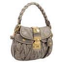 Miu Miu Matelasse Hand Bag Leather 2way Beige Gold Auth 199433V-1