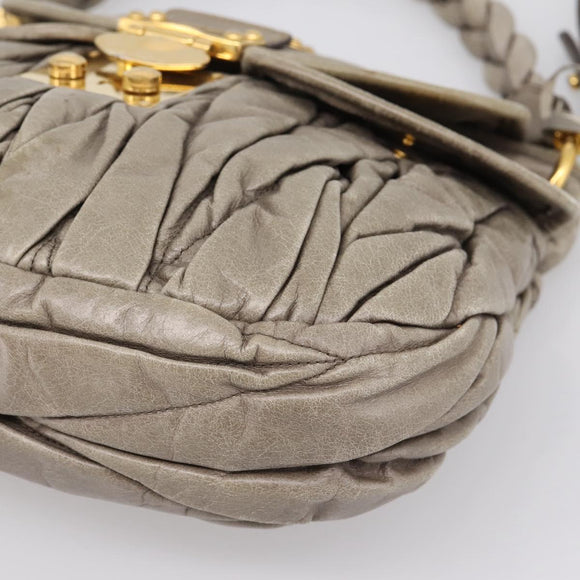Miu Miu Matelasse Hand Bag Leather 2way Beige Gold Auth 199433V